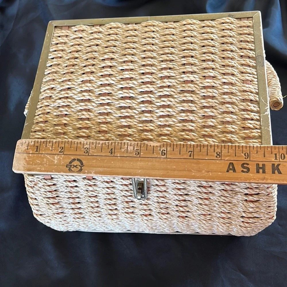 Vintage 50s/60s Woven MCM Sewing Basket~Pink Lining~JAPAN